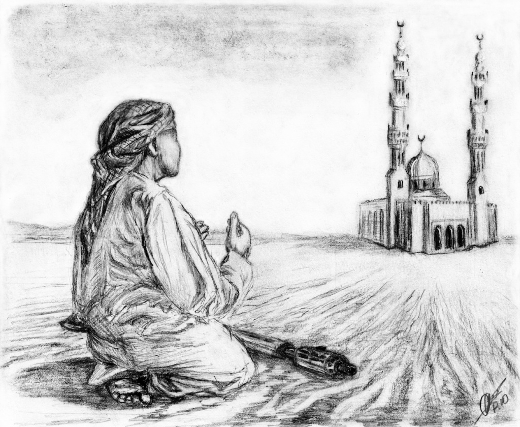 Иван Бастон молится в толпе моджахедов